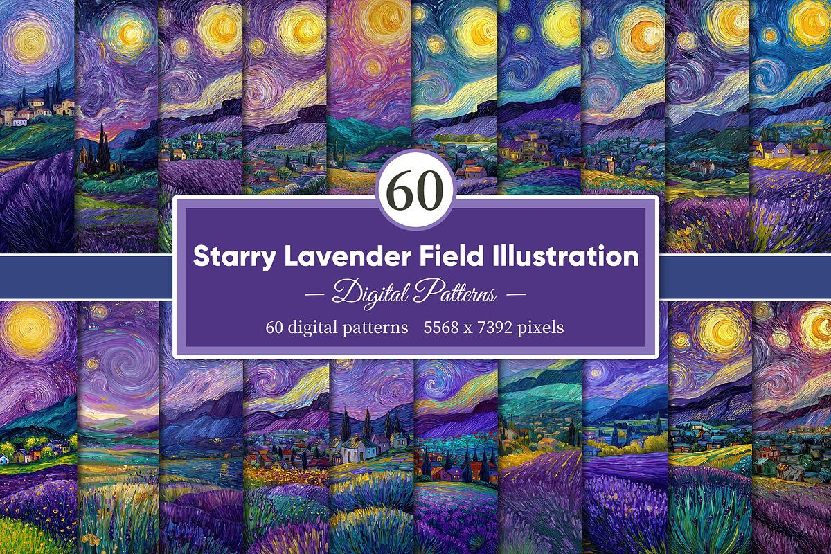 Starry Lavender Field Illustration, a Decorative Illustration by Housui Patterns (Photo 1 of 12)