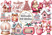 Watercolor Pink Christmas Clipart, an Illustration by OK Design (Thumbnail 1 of 5)