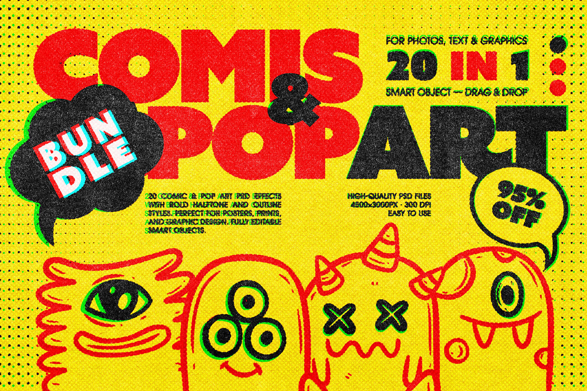 20-in-1 Comic & Pop Art Bundle, a Layer Style Add-On by pixelbuddha.net (Photo 1 of 23)