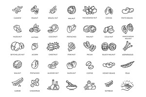 Nuts and Beans Icons, a Food Illustration by Tettygreen