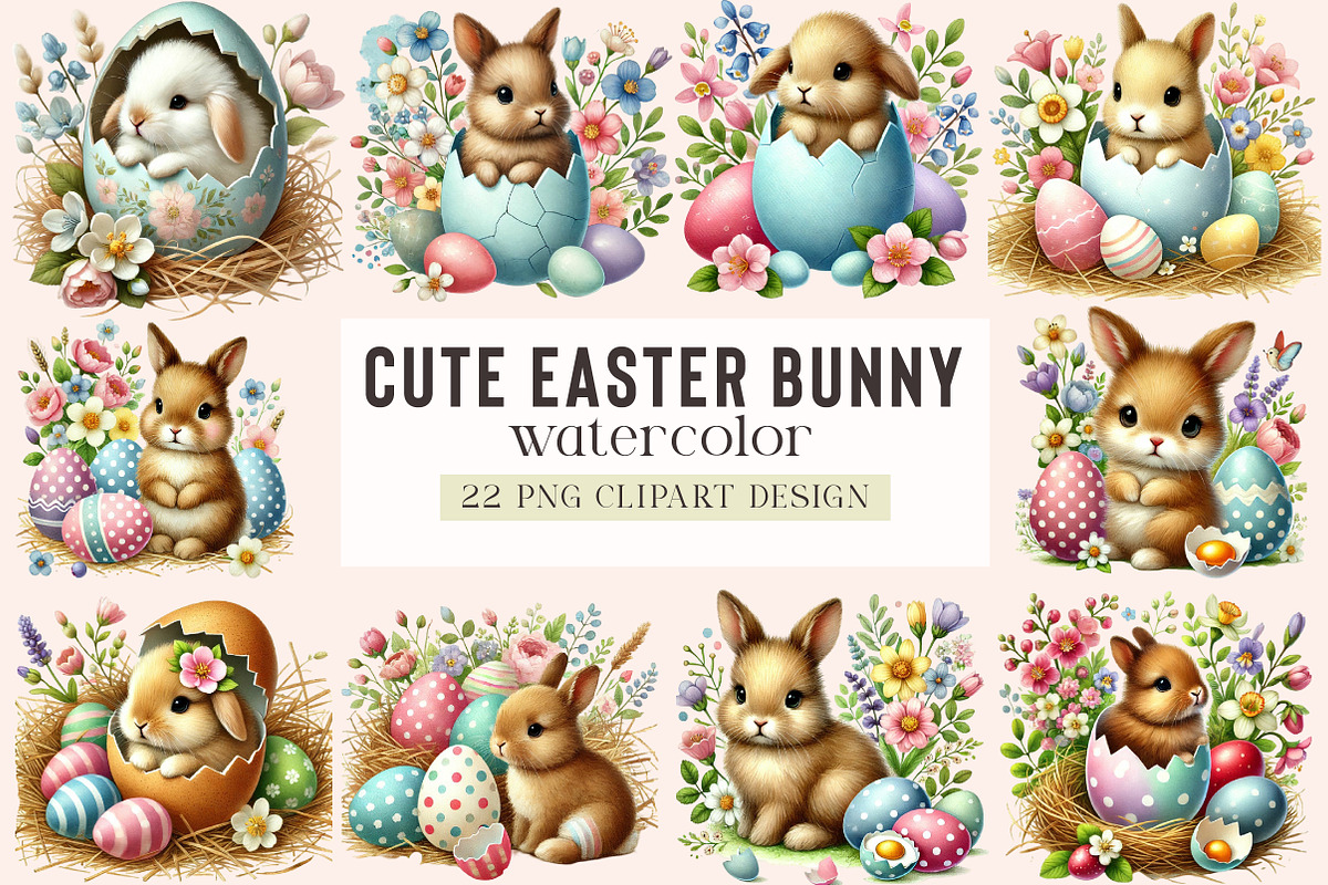 Cute Easter bunny clipart bundle, an Illustration by DreamArtGraphic (Photo 1 of 5)