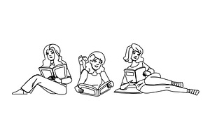 rest woman reading bed vector, a Person Illustration by pikepicture