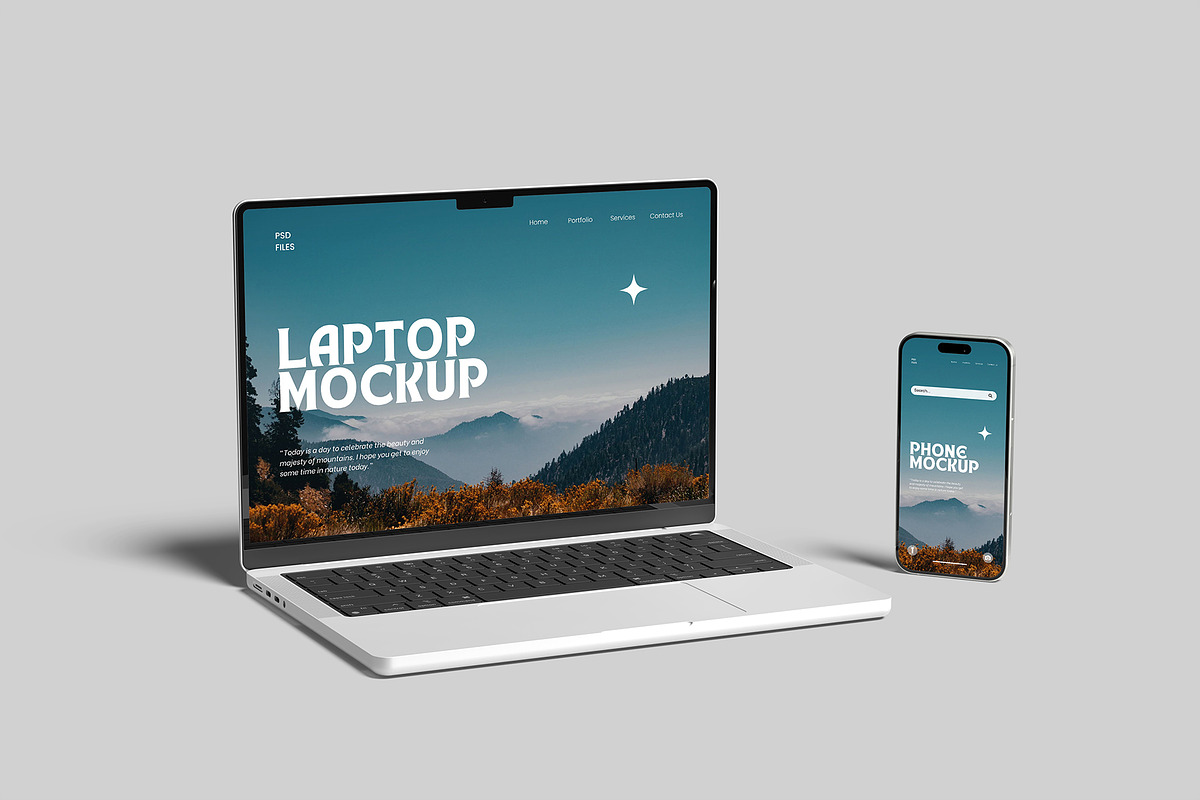 laptop and Phone Mockup, a Wearable Device Mockup by graphictime (Photo 6 of 10)