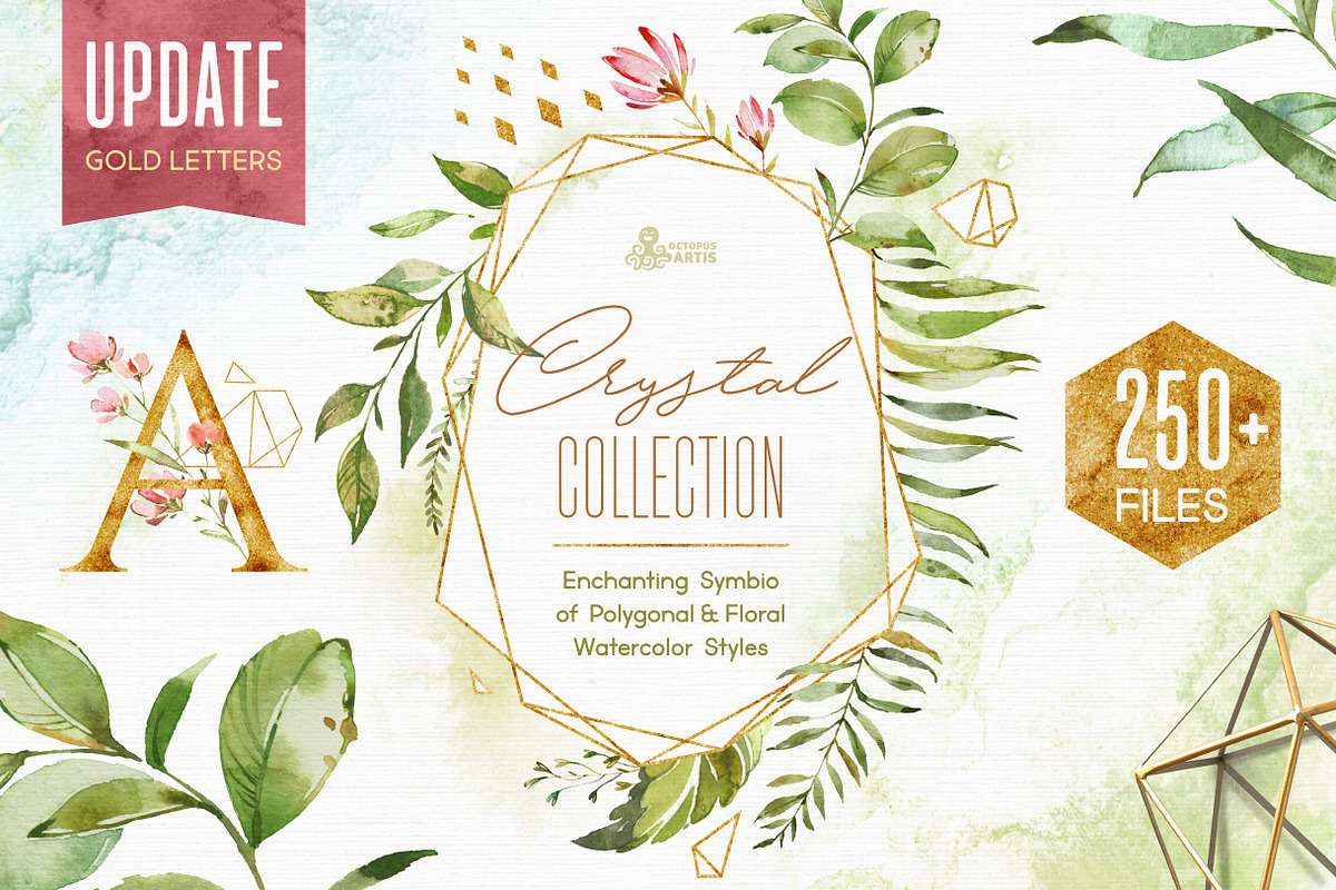 Crystal. Floral & Polygonal Bundle, a Decorative Illustration by OctopusArtis (Photo 1 of 15)