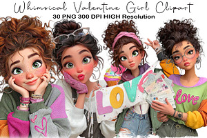 Whimsical Valentine Girl Clipart, an Illustration by Black Bird Studio