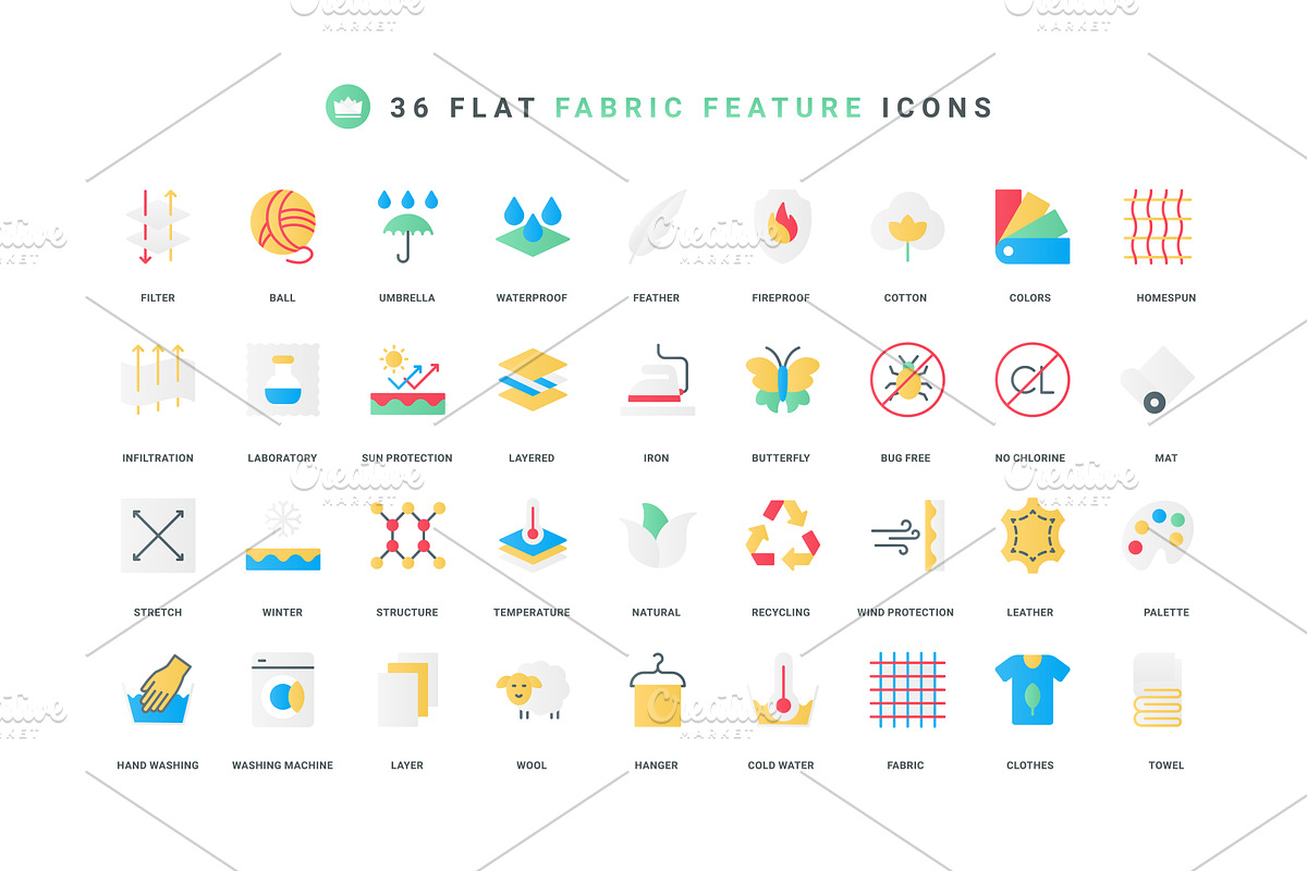 Fabric features wool leather icons, an Object Illustration by Lemberg Vector