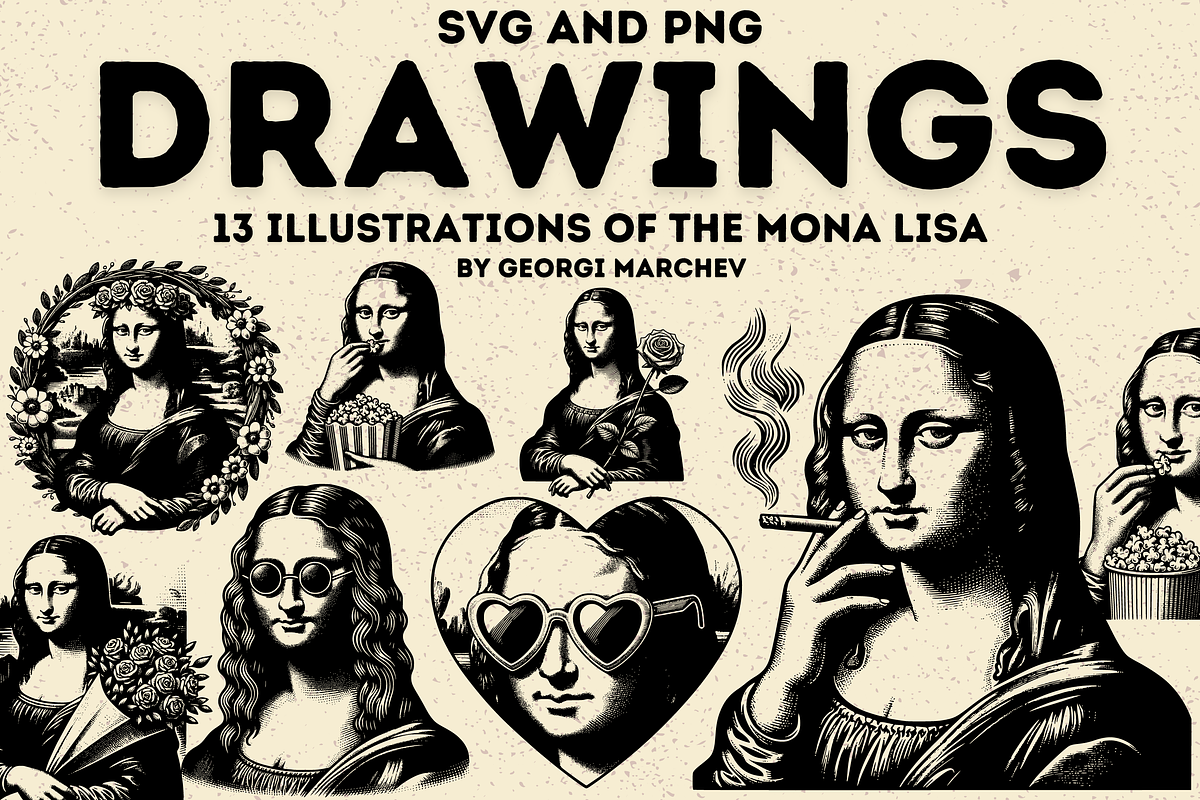 Mona Lisa Funky Illustrations Bundle, a Person Illustration by Ray Crimson