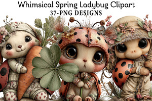 Whimsical Spring Ladybug Clipart, an Illustration by Daily.Designs