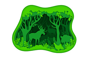 Paper cut green forest, a Decorative Illustration by Vector Tradition