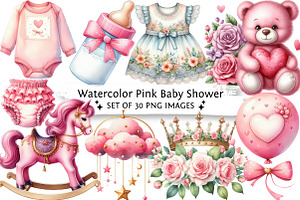 Watercolor Pink Baby Shower Clipart, an Illustration by DreamPrint404