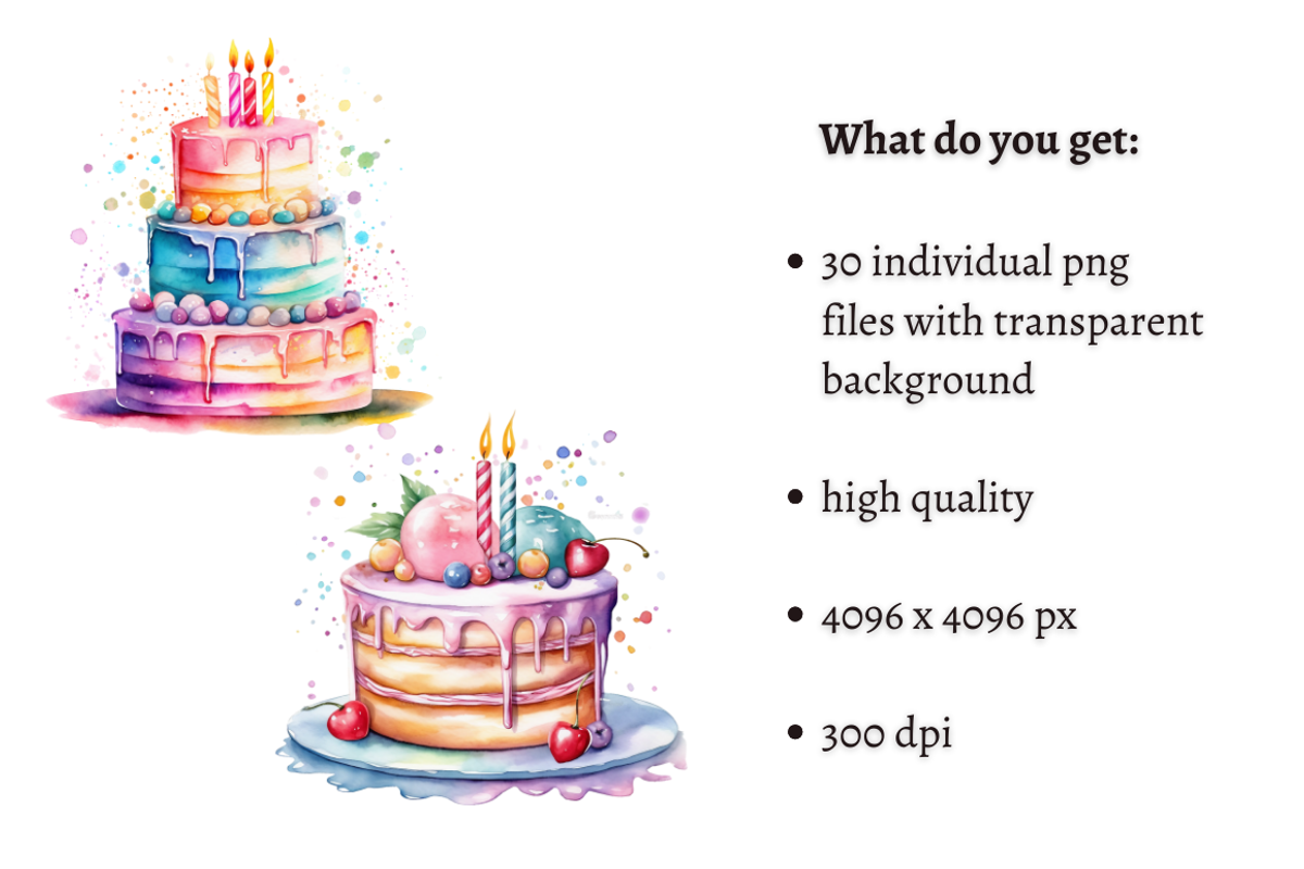 Watercolor Birthday Clipart Bundle, an Illustration by Mash Mash Stickers (Photo 2 of 9)