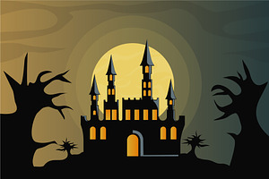 halloween castle horror landscaped, a Decorative Illustration by zyxroun shop