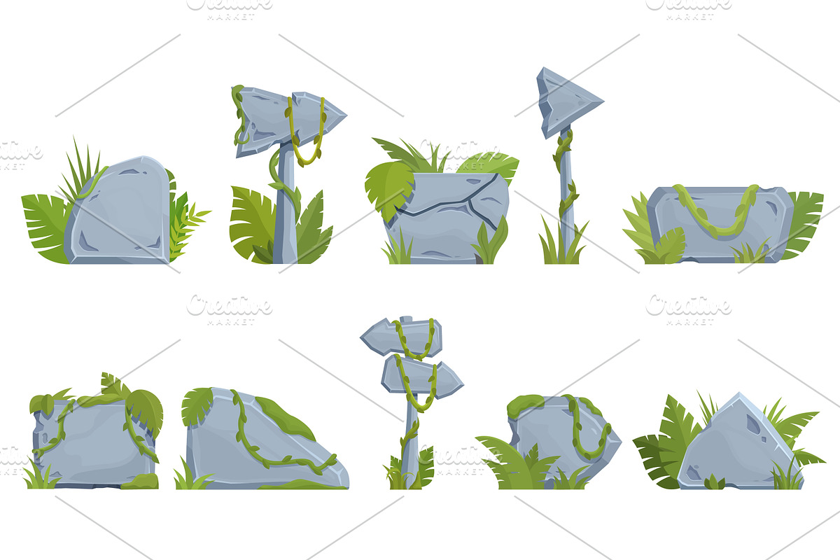 Jungle stone plates. Stoned banners, an Illustration by Valerie Bodnar