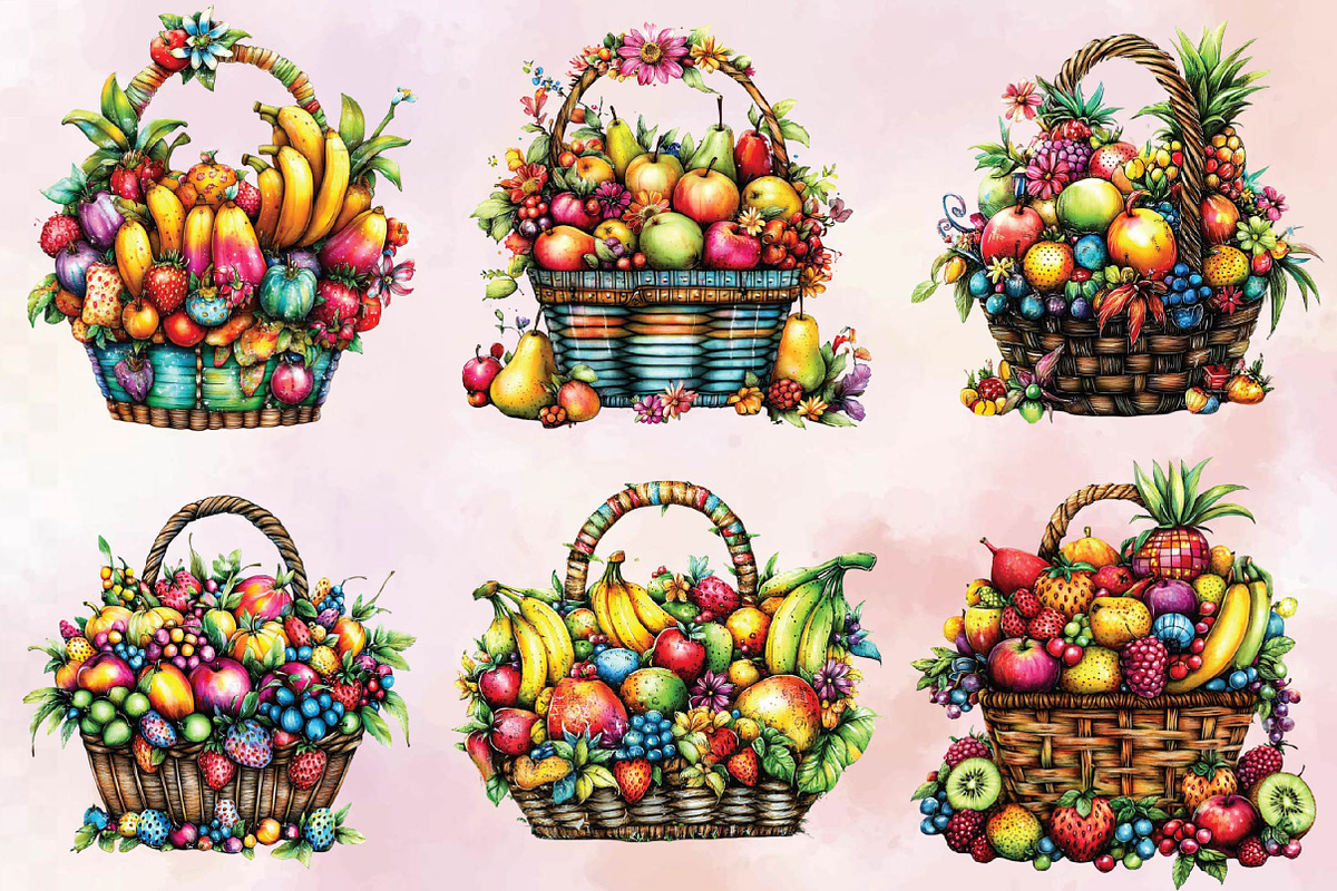 Whimsical Summer Fruit Basket Clipar, an Illustration by SVGArt (Photo 2 of 9)
