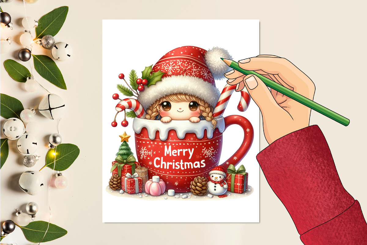 Christmas Cute Girl With Cup Clipart, a Seasonal Illustration by Craft Nest (Photo 2 of 5)