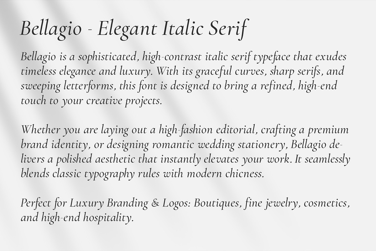 Bellagio - Elegant Italian Serif, a Serif Font by OWPictures (Photo 3 of 12)