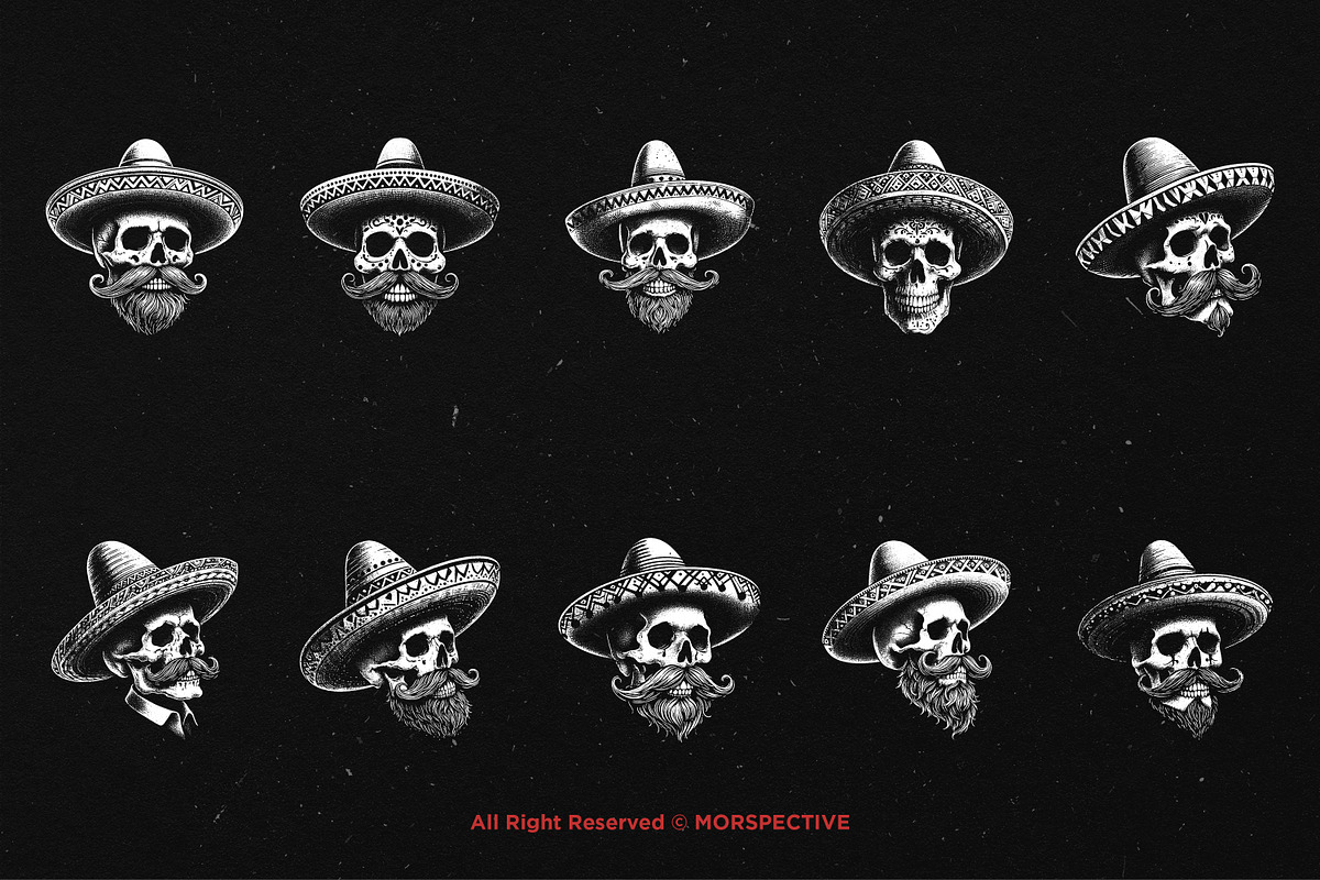 10 Bundle Dark Art Skull Sombrero, an Illustration by Morspective (Photo 6 of 7)