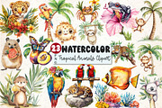 Watercolor Tropical Animals Clipart, a Seasonal Illustration by Rose Art (Thumbnail 1 of 4)