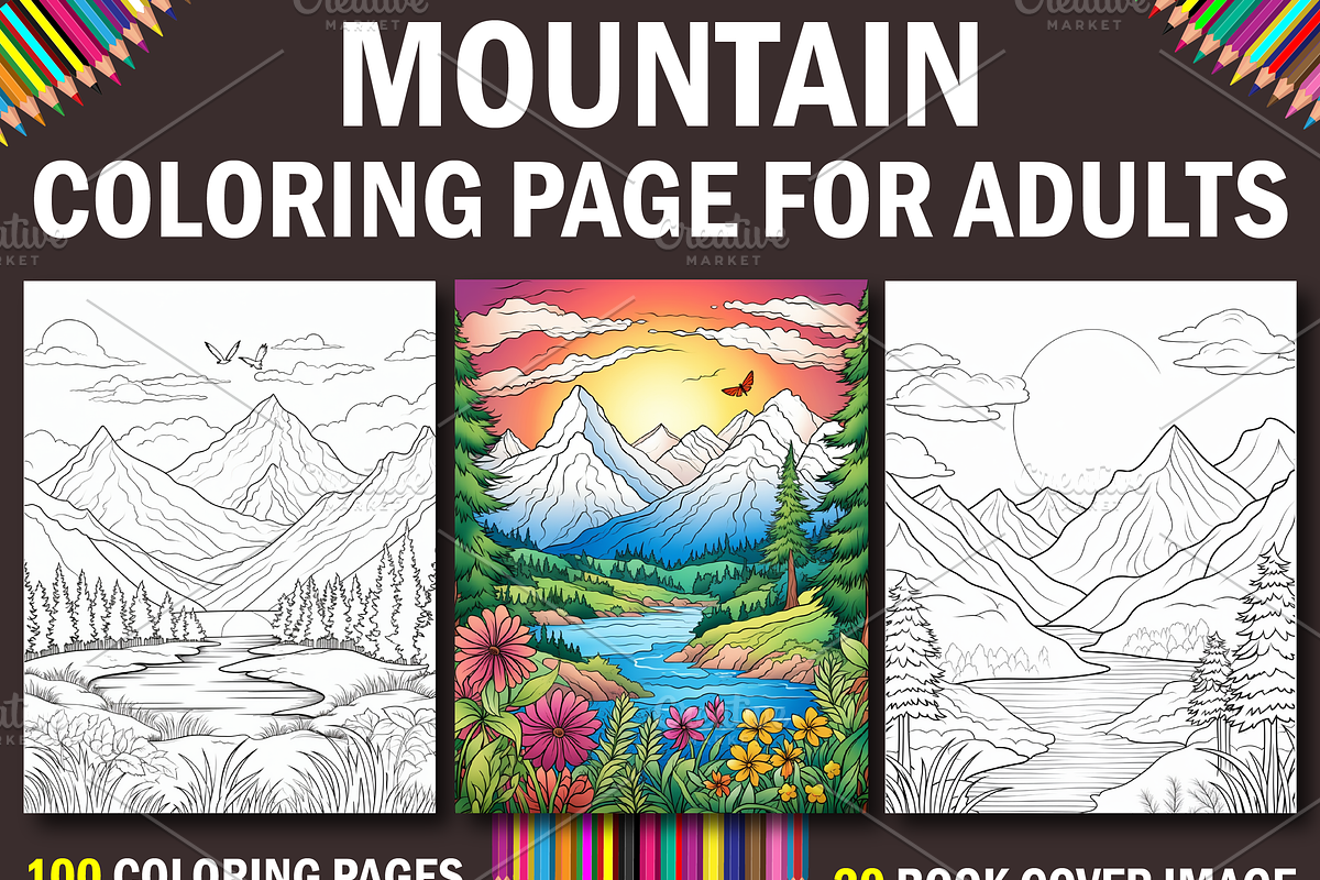 100 Mountain Coloring Page for Adult, a Stationery Template by Design Station (Photo 1 of 7)