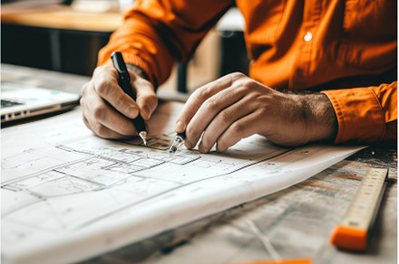 Innovative Architect draw building, an Industrial Photo by Ylivdesign