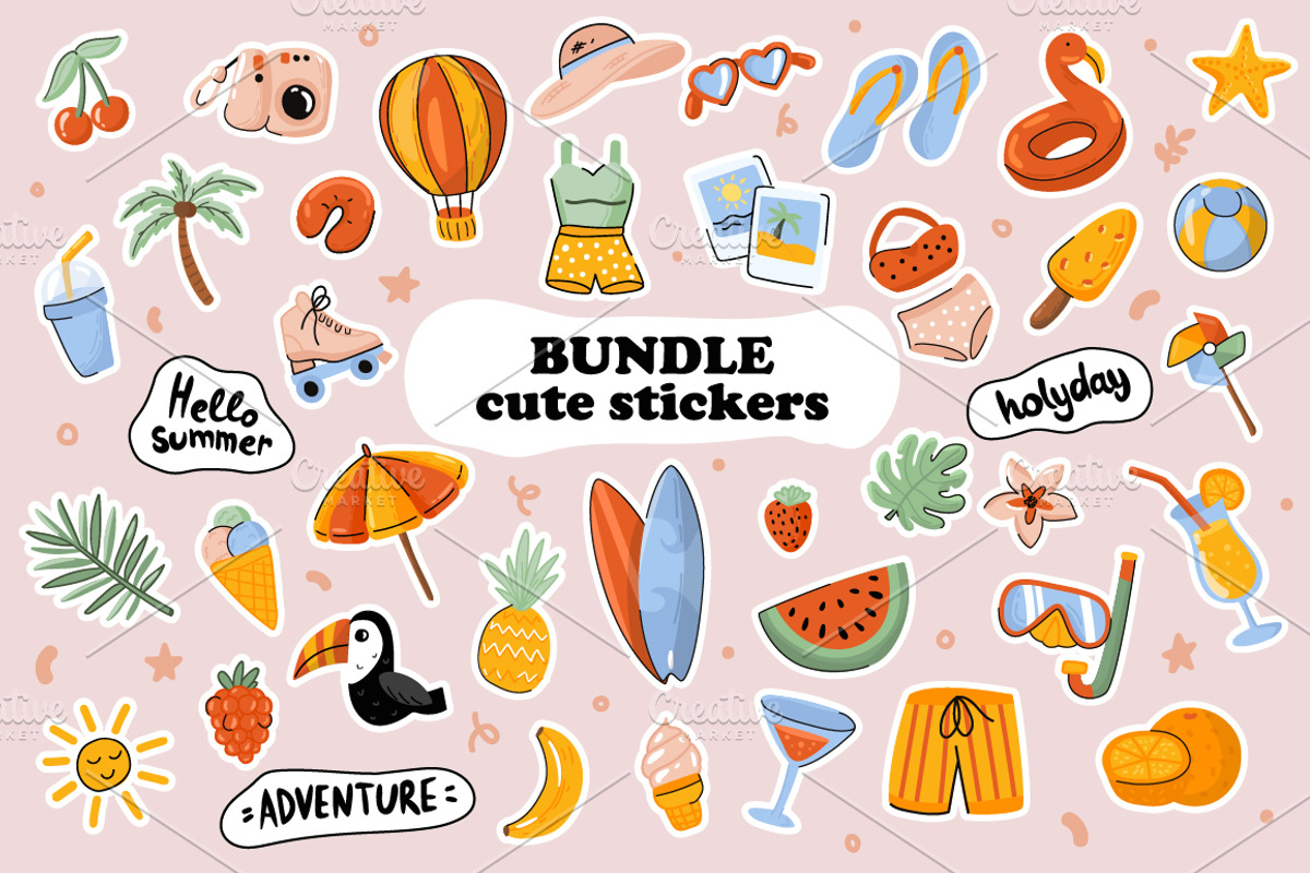 Bundle Cute Stickers Design, a Decorative Illustration by alexdndz