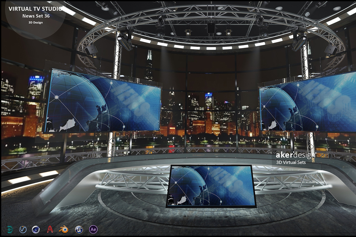 Virtual TV Studio News Set 36, an Architecture 3D Model by akerStudio (Photo 2 of 25)