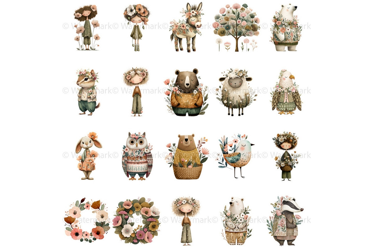 Floral Nursery Animals Clipart, a Decorative Illustration by Nicole Branger Art (Photo 7 of 19)