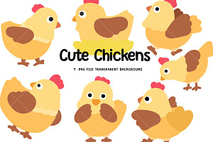 Simple Cute Chicken Clipart Set, an Animal Illustration by Nattapohncha