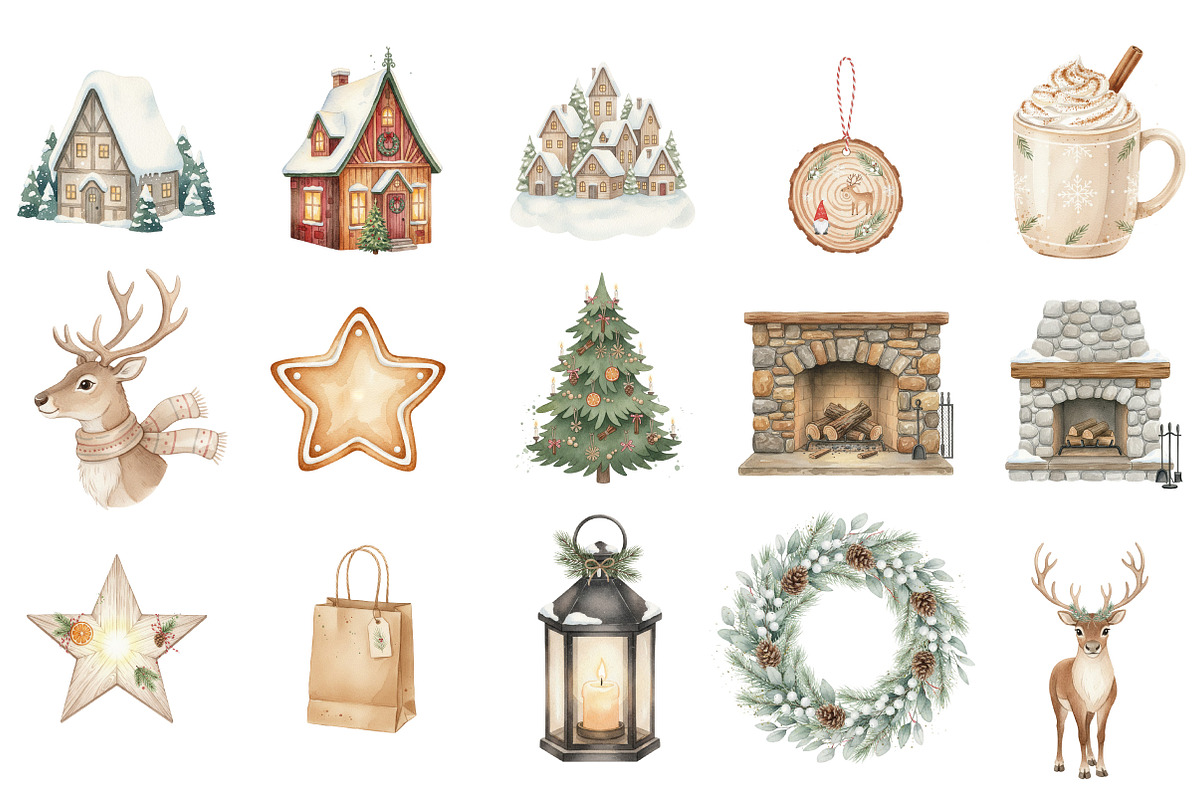 North Christmas Watercolor Clipart, an Illustration by Designking (Photo 2 of 5)
