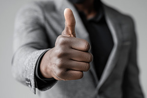 Businessman in a suit show thumbs up, a Business Photo by MistyDay