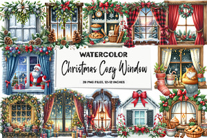 Christmas Cozy Window Clipart, an Illustration by DreamArtGraphic