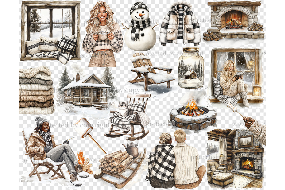 Cozy Cabin Clipart | Winter PNG, a Seasonal Illustration by GlamArtZhanna (Photo 5 of 6)