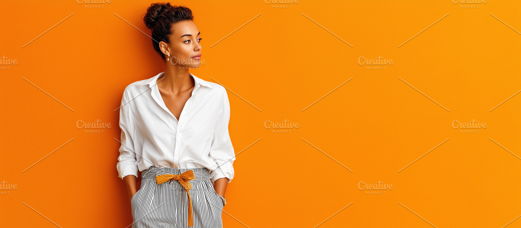 Stylish woman in white shirt, a Person Photo by MistyDay