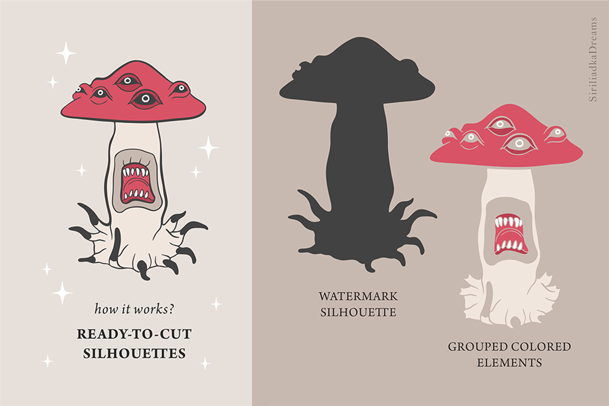Retro mushrooms and skulls clipart, an Illustration by Siriliadka Dreams (Photo 3 of 9)