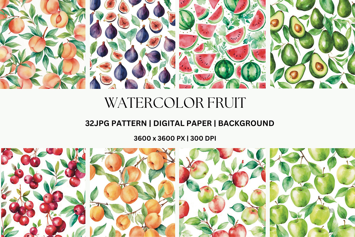 32JPG WATERCOLOR FRUIT PATTERNS, a Pattern Graphic by Vachira Digital Studio (Photo 2 of 6)