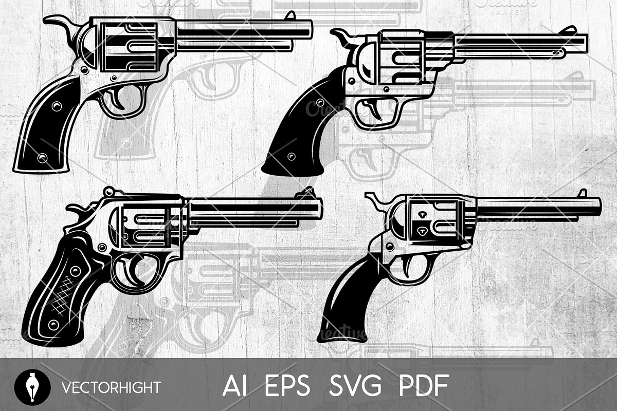 Set of revolvers on white bg, an Object Illustration by Vectorhight (Photo 1 of 5)