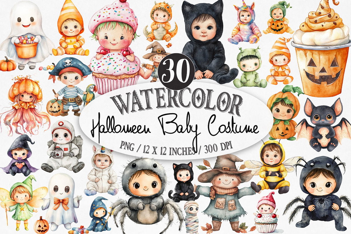 Watercolor Halloween Baby Costume, an Illustration by Designking (Photo 1 of 4)
