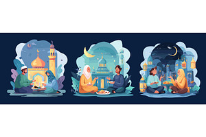 Night iftar. Ramadan concept scenes, an Illustration by Stock-Smart-Start