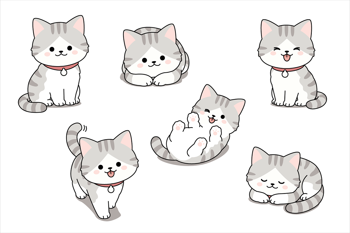 Gray Kitten Cartoon Set Collection, an Animal Illustration by Artpon Illustration (Photo 3 of 3)