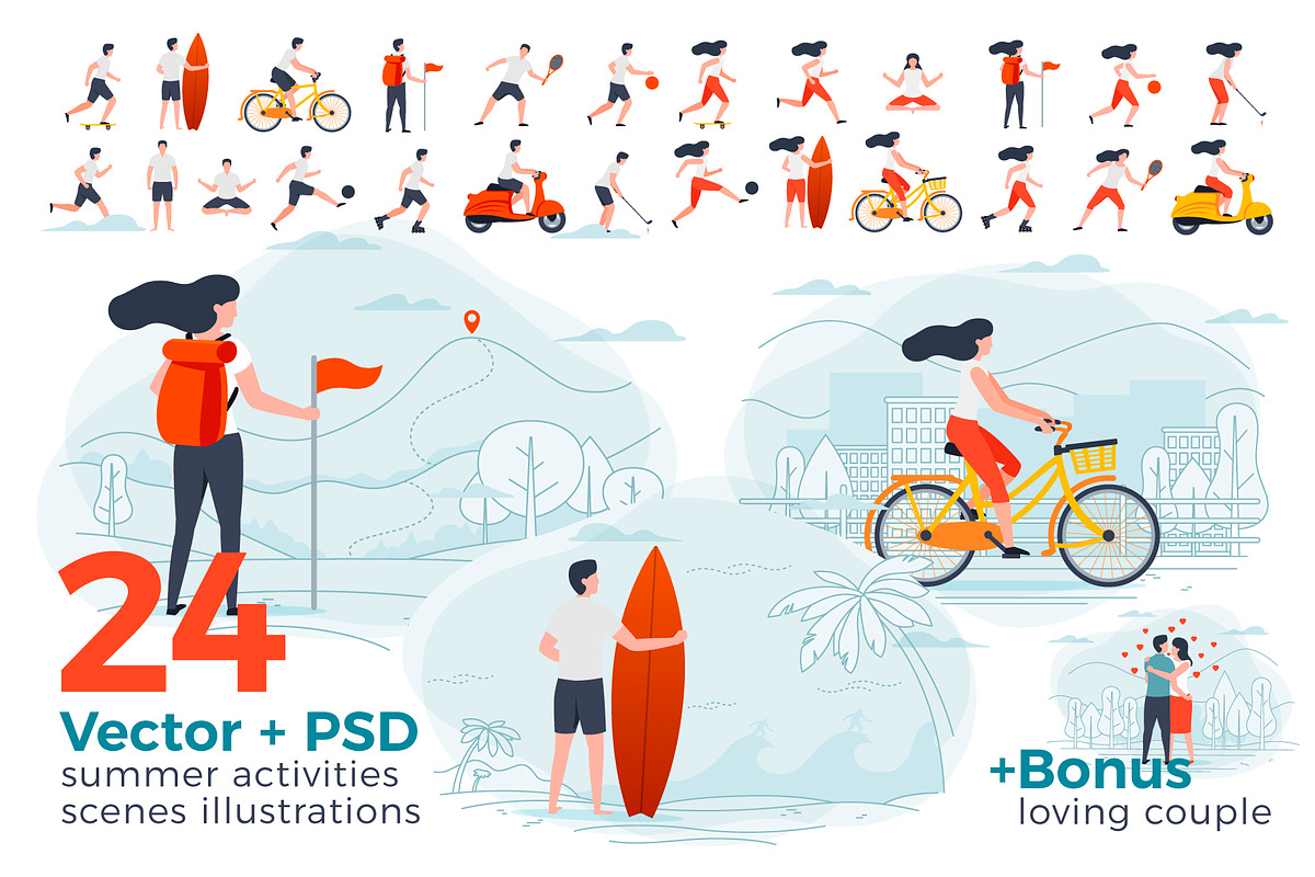 Summer Activities Illustrations Set, a Healthcare Illustration by Tashal (Photo 1 of 8)
