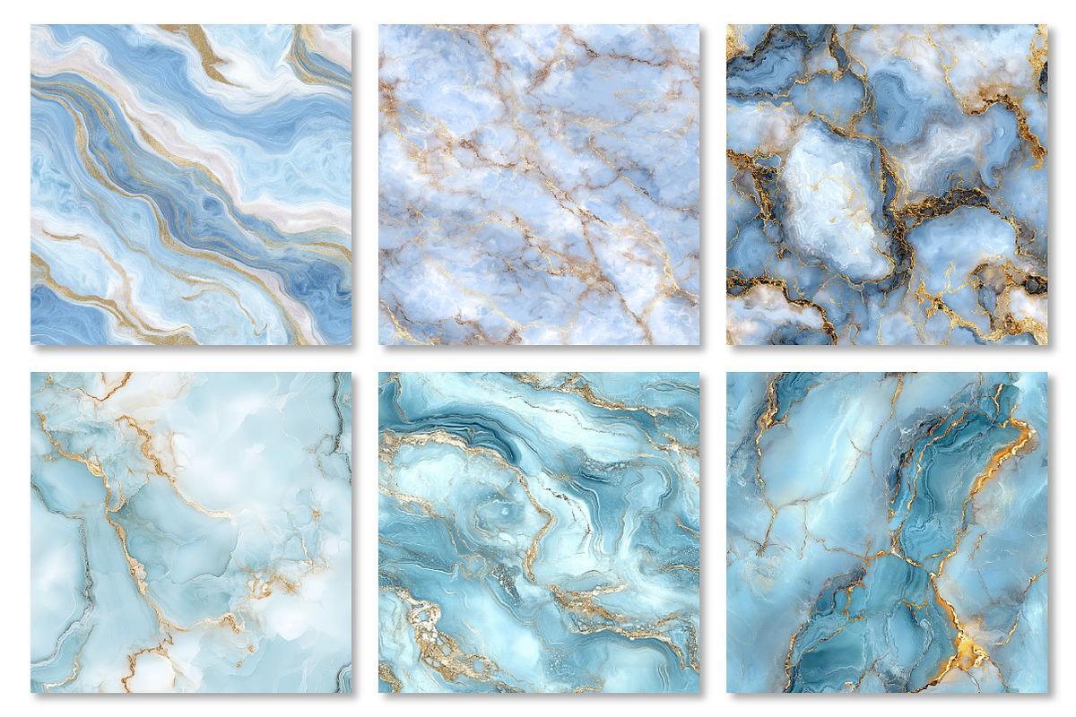Sky Blue Gold Marble Digital Papers, a Texture Graphic by Dream Creation (Photo 2 of 6)