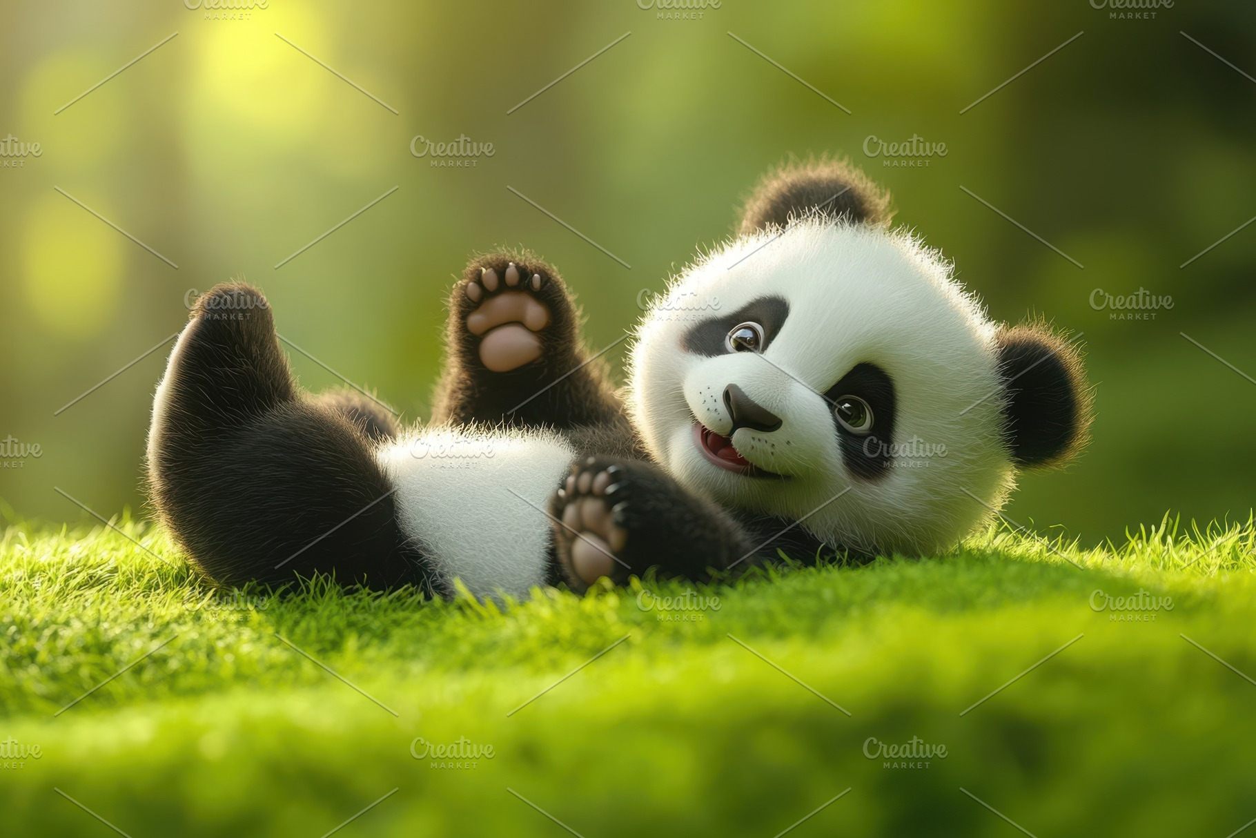 Adorable Baby Panda Playing in Green, an Animal Photo by Pixeness Studio
