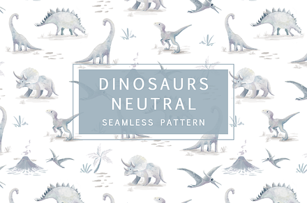 Dinosaurs Neutral Pattern, a Pattern Graphic by Lady Bruniere Design