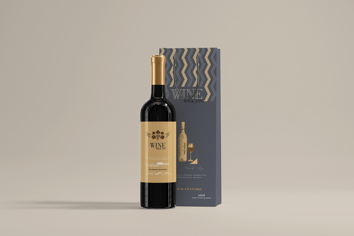 Wine Bottles with Bag Mockup, a Product Mockup by pmvch (Photo 9 of 11)