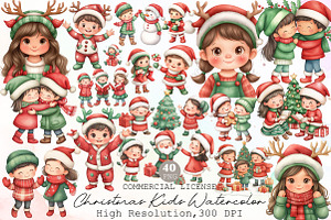 Christmas Kids Watercolor Clipart, an Illustration by Sublimation Artist