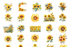 Watercolor Sunflower Clipart Pattern