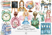 Watercolor School Days Clipart, an Illustration by Design Market (Thumbnail 1 of 4)