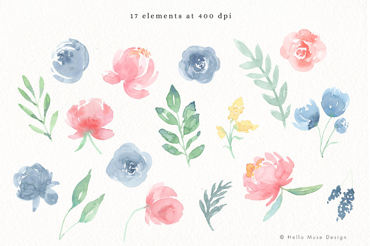 Blush and Blue Watercolor Flowers, an Illustration by Hello Muse Design (Photo 2 of 6)