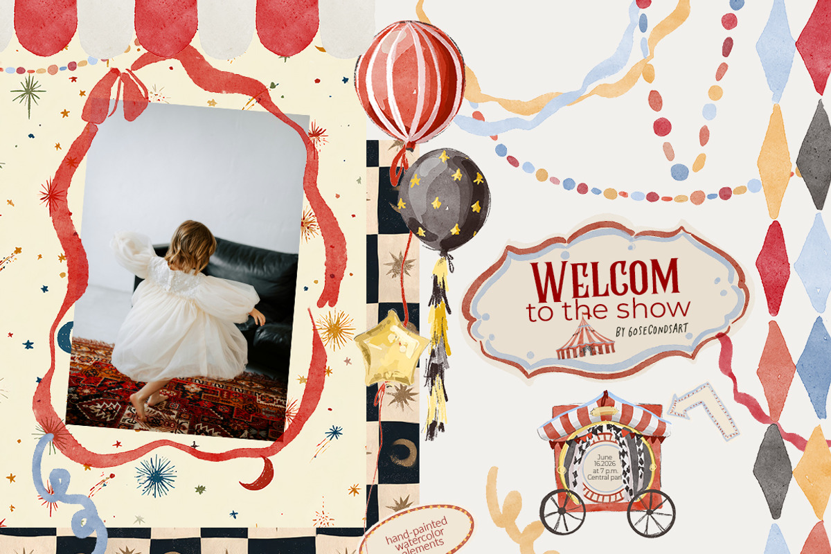 Whimsical Watercolor Circus clipart, a Decorative Illustration by 60secondsArt (Photo 4 of 10)
