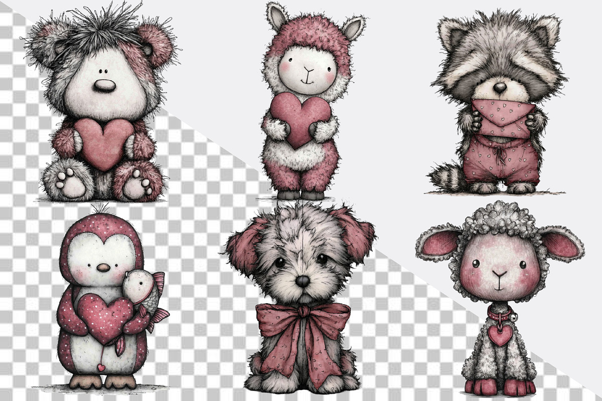 Whimsical Valentine Baby Animals Cli, an Illustration by SVGArt (Photo 2 of 7)